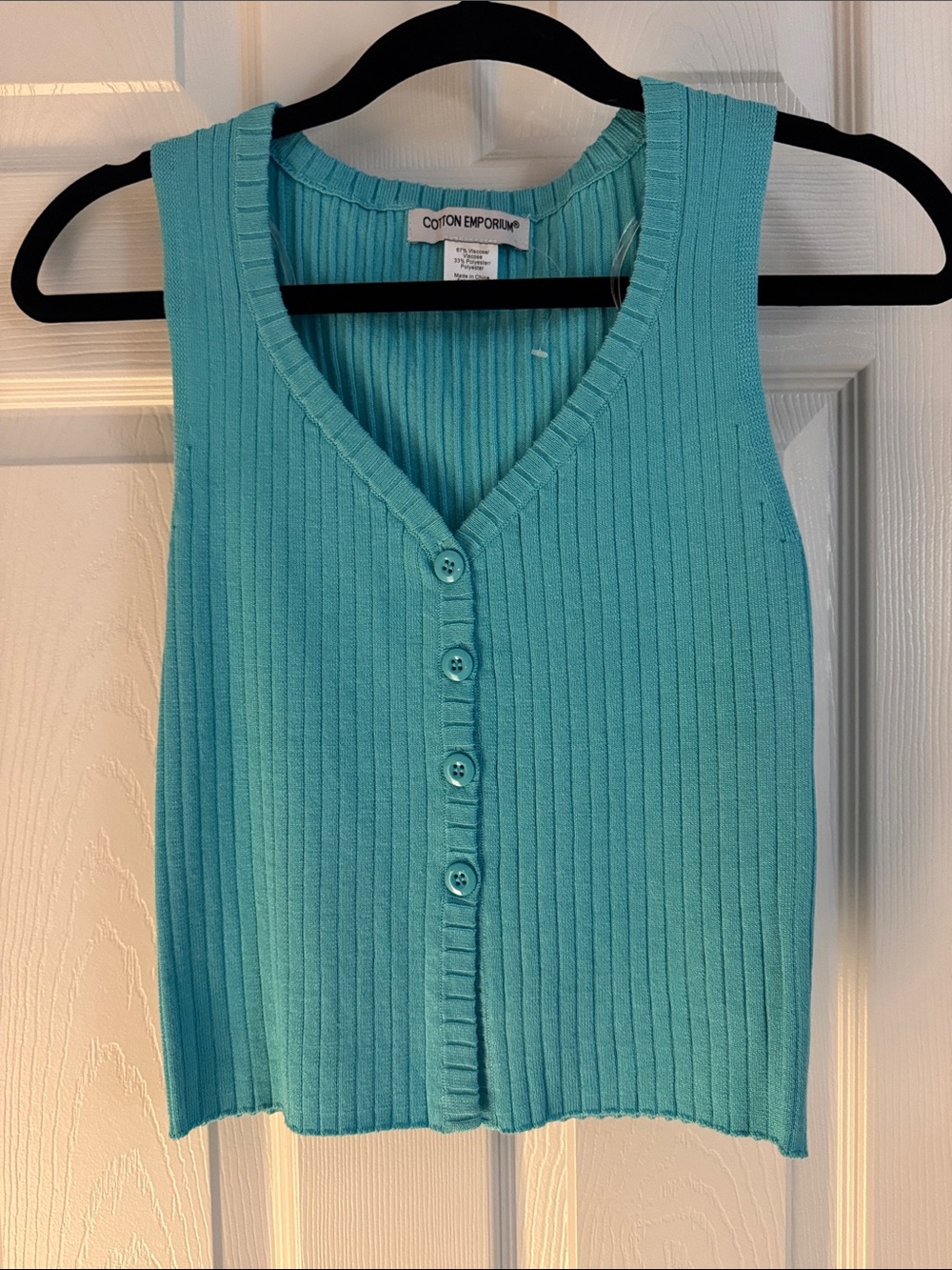 NWOT Cotton Emporium Ribbed Button-Front Tank - Aqua Blue